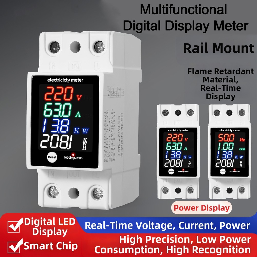 Energy Monitor Meter - Multi Functional Digital Display Voltage Current